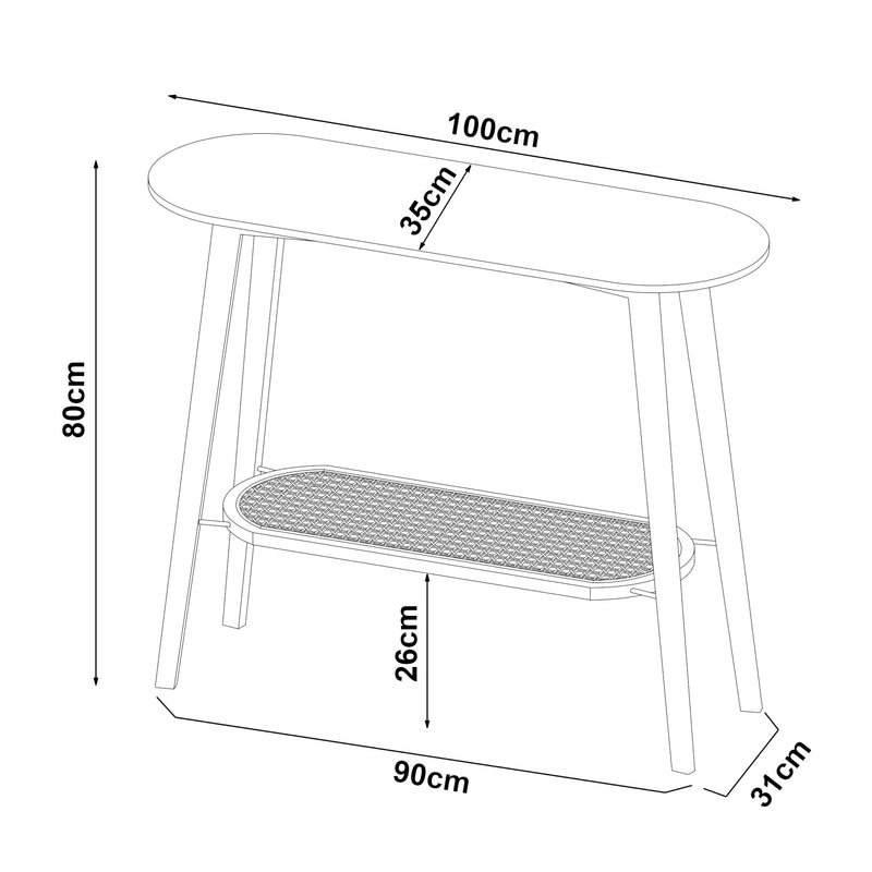 Schiță cotată Masuta consola Taivalkoski 100x35x80cm negru/efect ratan