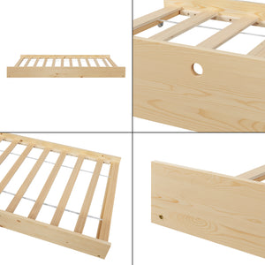 Pat casuta copii cu pat extensibil si 2 saltele Sodankylä 200x90cm natur negru [en.casa]