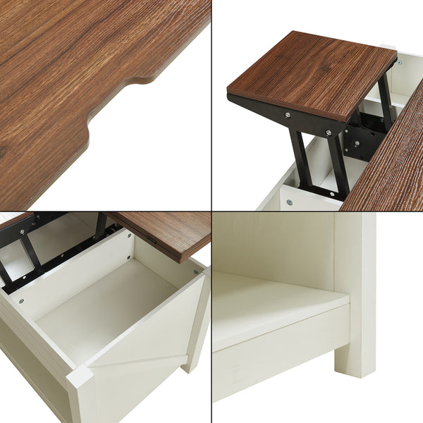 Masa cafea cu blat extesibil si ce se poate ridica Kasama 110x55x54 cm efect lemn nuc/alb [en.casa]