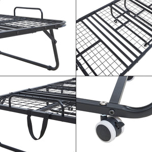 Pat metalic pliabil cu saltea spuma memorie Borjavle 200 x 90 cm negru [en.casa]