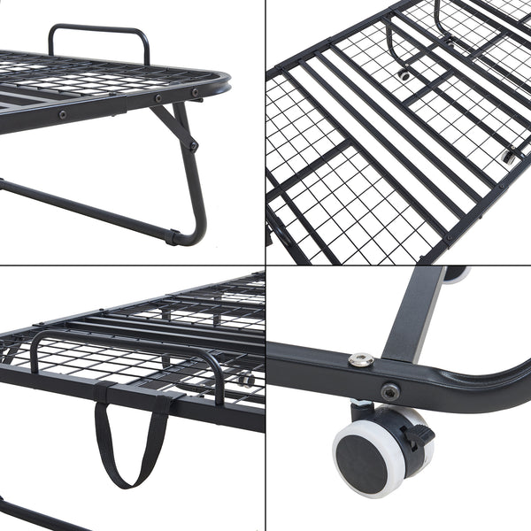 Pat metalic pliabil cu saltea spuma memorie Borjavle 200 x 90 cm negru [en.casa]