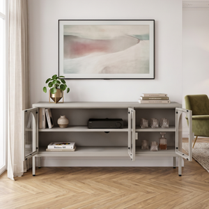 Vitrina cu 3 usi sticla Klippestad 118x35x55 cm gri cald [en.casa]