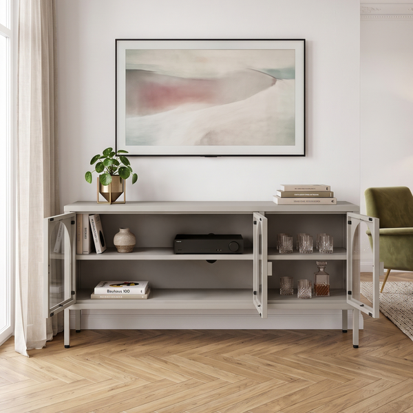 Vitrina cu 3 usi sticla Klippestad 118x35x55 cm gri cald [en.casa]