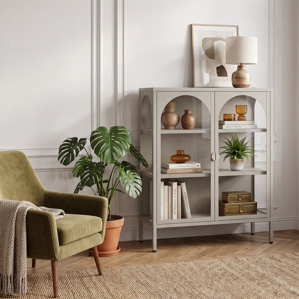 Vitrina cu 2 usi sticla Klippestad 95x80x35 cm camel [en.casa]