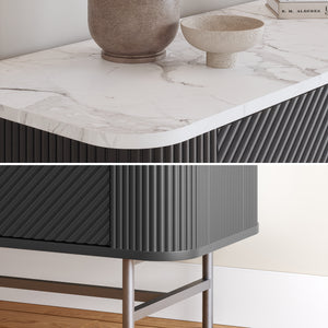 Servanta cu 3 usi Olvehok 110x40x77 cm alb marmorat/negru [en.casa]