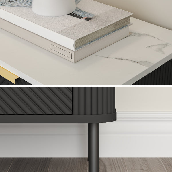 Set 2 buc noptiera cu sertare Olvehok 55x52x38 cm albmarmorat/negru [en.casa]