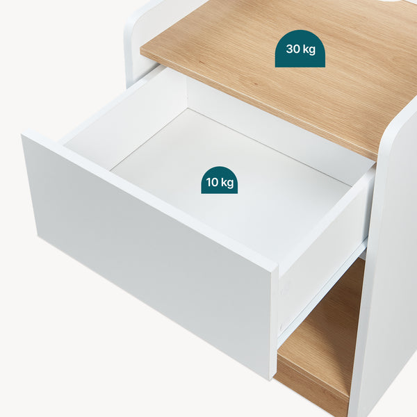 Noptiera cu sertar Kuorshare 55x42x37 cm alb/efect stejar [en.casa]