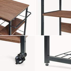 Sistem raft extensibil pe roti cu blat de lucru rotativ Kirhuskyna 130x40x85 cm negru/efect lemn nuc [en.casa]