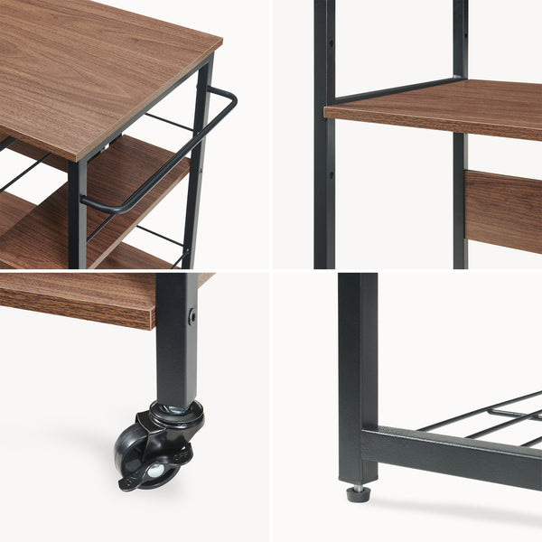 Sistem raft extensibil pe roti cu blat de lucru rotativ Kirhuskyna 130x40x85 cm negru/efect lemn nuc [en.casa]