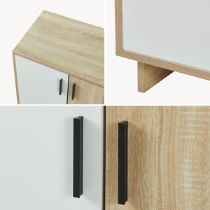 Dulap pantofi cu 2 usi bicolor Kenta 90x60x35 cm efect stejar Sonoma/alb [en.casa]