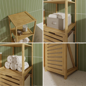 Raft baie cu cos detasabil pentru rufele murdare Anun 130x36x33 cm efect lemn/bej [en.casa]