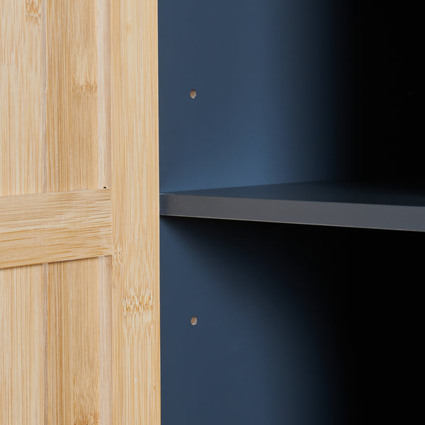 Dulap inalt baie cu front din bambus 2 usi si raft intermediar Svanes 170x30x30 cm gri inchis/natur [en.casa]