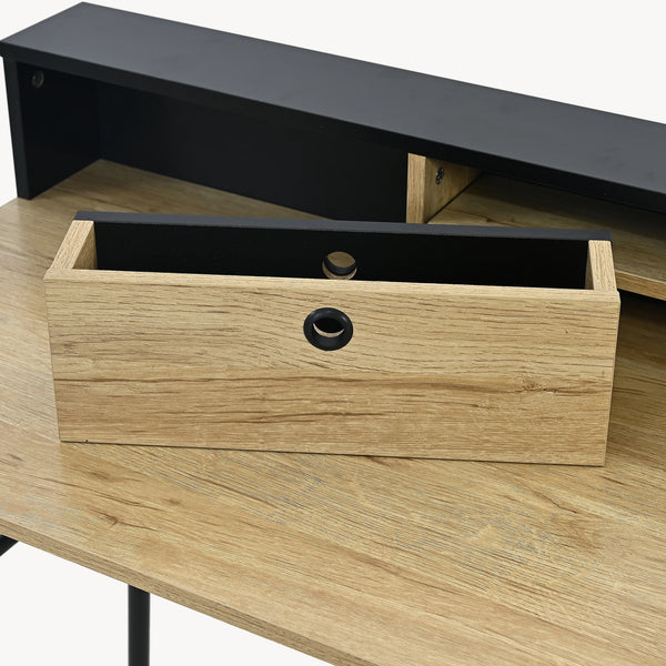 Birou cu sertar Var 93x90x50 cm negru, efect stejar [en.casa] 