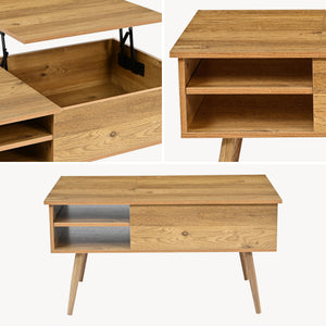 Masă de cafea Vasdabod cu blat rabatabil 96x59x50 cm aspect stejar [en.casa]