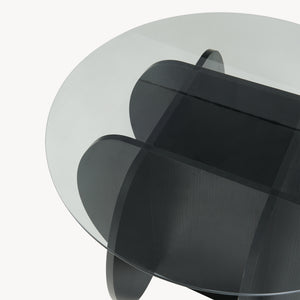 Masă de cafea Karhuvandi cu blat de sticlă Ø70x40 cm Negru/Gri [en.casa]
