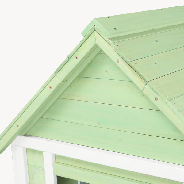 Casuta gradina joaca copii cu ferestre si ghivece pentru flori Kuoldsvin 144x107x90 cm verde/alb [en.casa]