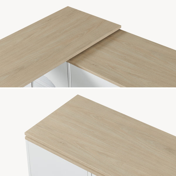 Insulă de bucătărie pe roți cu blat de lucru rotativ Kudebola 115x40x94 cm aspect stejar/alb [en.casa]