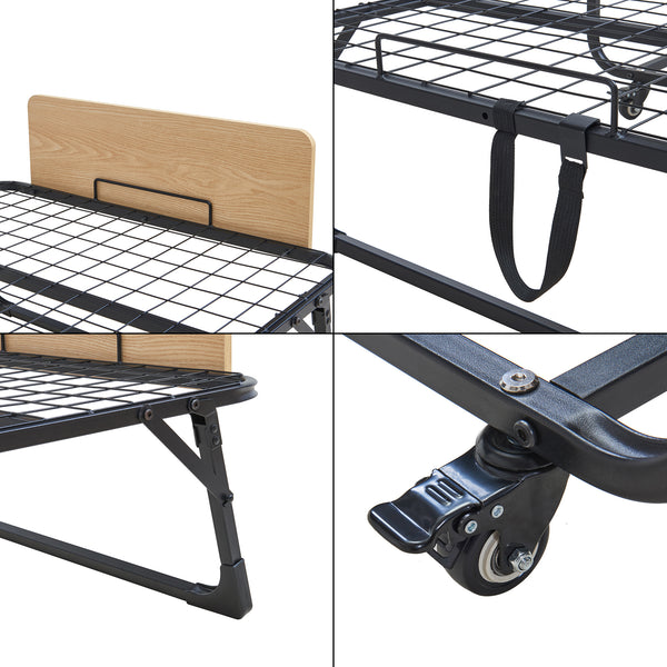 Pat pliabil cu saltea Lustendi 200x90 cm otel negru [en.casa]