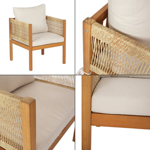 Set 4 piese mobilier gradina Cannole salcam si poliratan efect lemn bej [casa.pro]