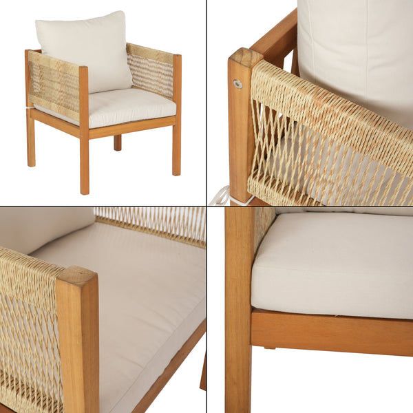 Set 4 piese mobilier gradina Cannole salcam si poliratan efect lemn bej [casa.pro]