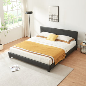 Corium® Pat frantuzesc modern, tapitat Lugo, imitatie de piele,180 x 200 cm, negru, fara saltea
