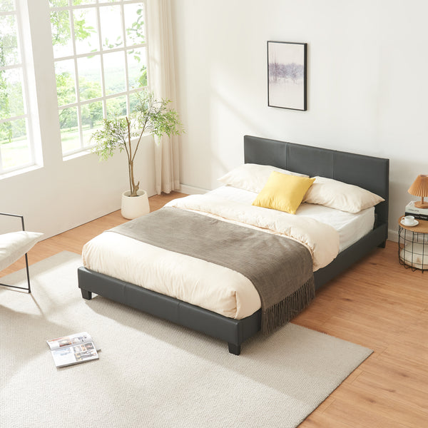 Corium® Pat frantuzesc modern, tapitat Aragon, Corium,  imitatie de piele,140 x 200 cm, gri inchis, fara saltea