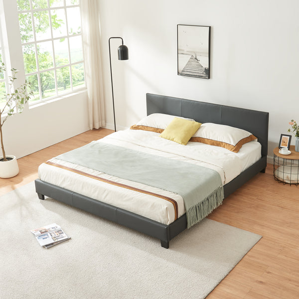 Corium® Pat frantuzesc modern, tapitat Rioja, imitatie de piele,180 x 200 cm, gri inchis, fara saltea