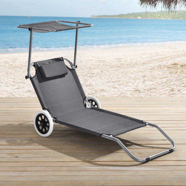Sezlong HTCB-1308 cu parasolar si roti [casa.pro]