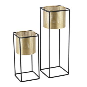 Suport plante Mettet 2 bucati masuri diferite metal negru/auriu  [en.casa]