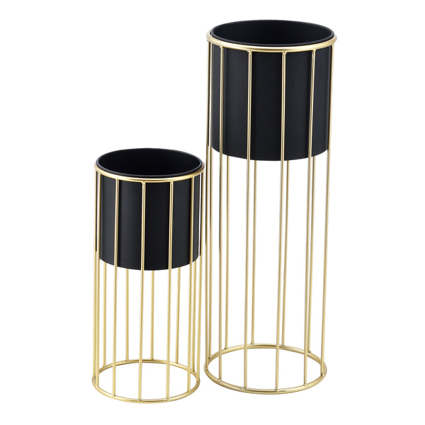 Suport plante Mortsel 2 bucati metal negru/auriu masuri diferite [en.casa]