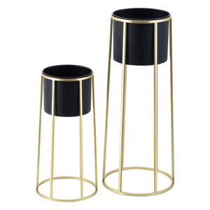 Suport plante Macon 2 bucati metal negru/auriu masuri diferite [en.casa]