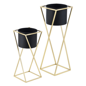 Suport plante Mons 2 bucati metal negru/auriu masuri diferite [en.casa]