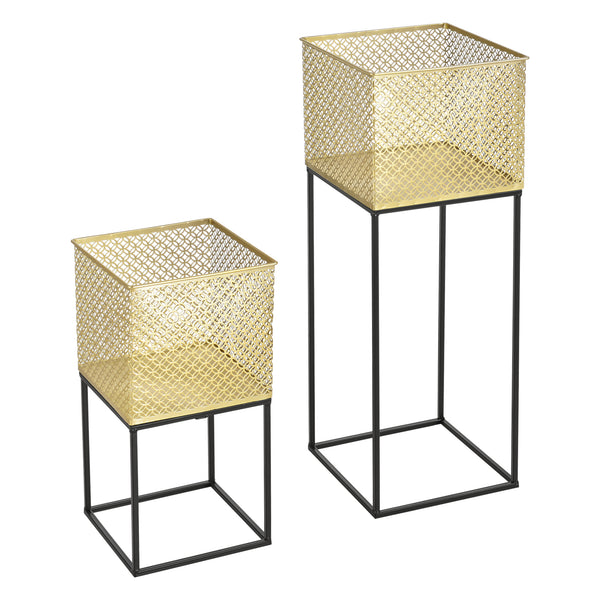 Suport flori Juprelle 2 bucati masuri diferite metal negru/auriu [en.casa]