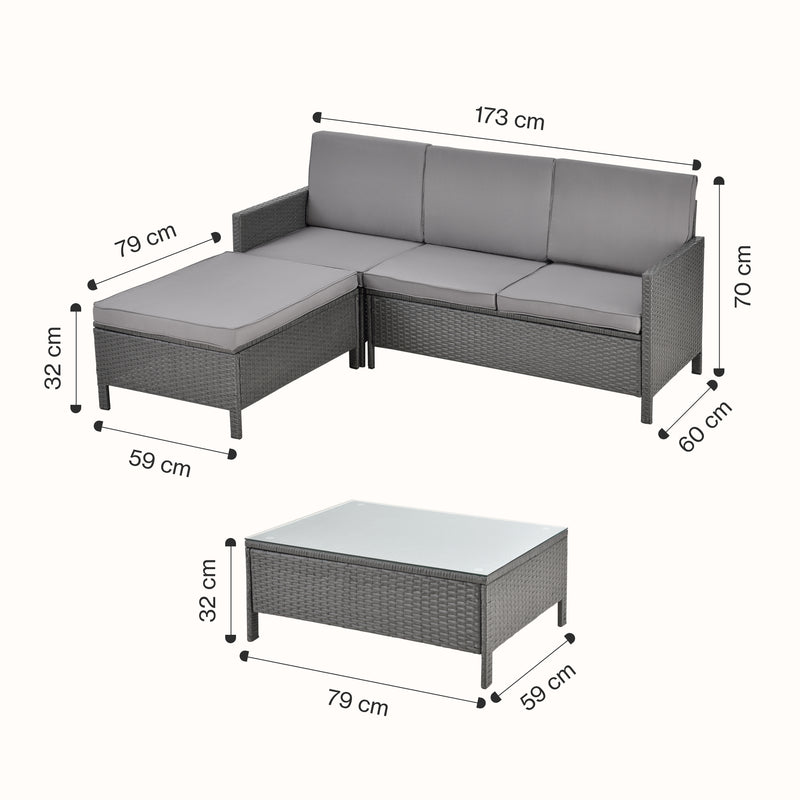 Schiță cotată Set mobilier gradina ACRS-17025 canapea taburet masa ratan sintetic [en.casa]