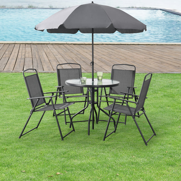 Set mobilier gradina Milagro 1 x masa 4 x scaune pliabile 1 x umbrela negru/gri inchis [en.casa] 