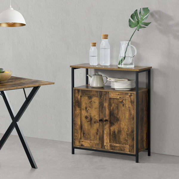 Comoda Aremark cu 2 usi 79 x 60 x 30 cm efect lemn nuanta inchisa [en.casa]