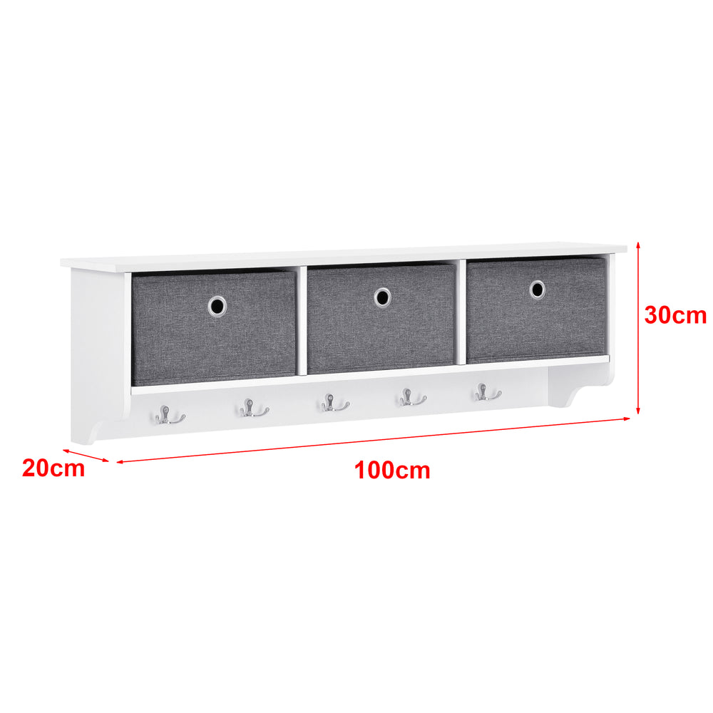Wandgarderobe Horsens mit Aufbewahrungsboxen 100x20x30cm Weiß/Grau en.casa - premiumXL