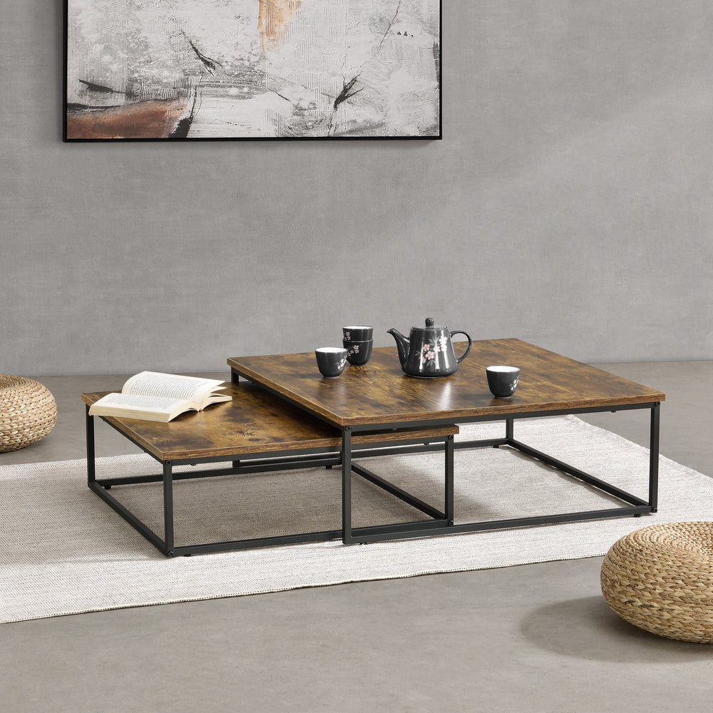 Couchtischset Haninge 2er Set rund Dunkler Holzton [en.casa] - premiumXL