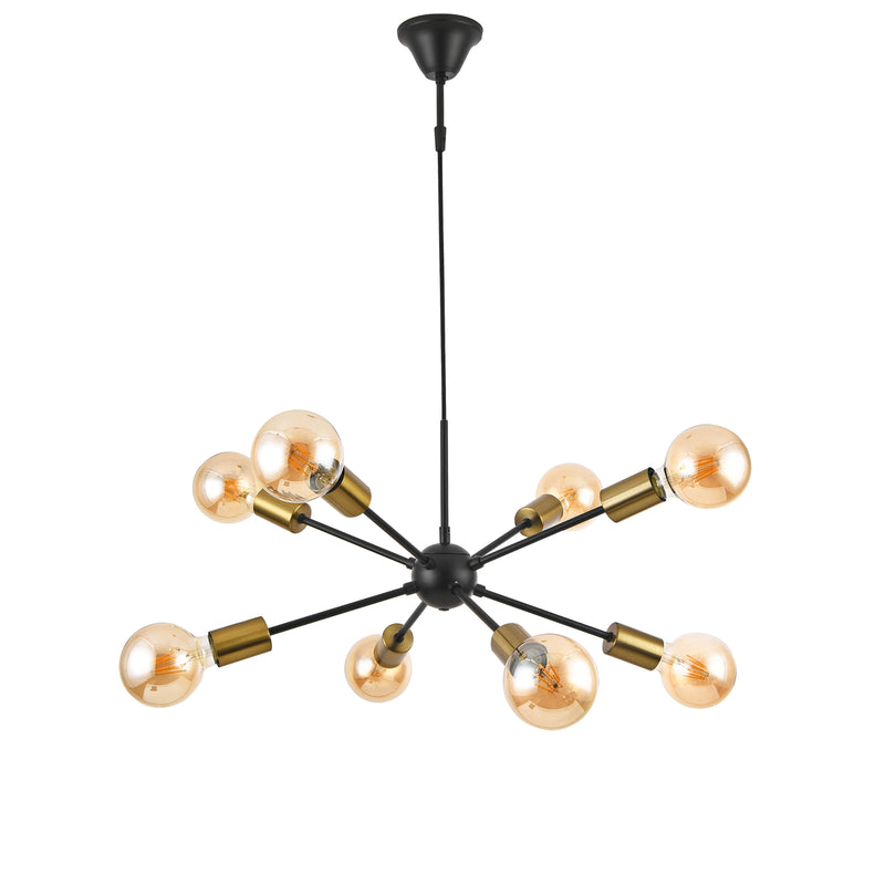 Schiță cotată Lustra cu 8 brate Amiens 8 x E27 max. 60W metal 150 cm negru / galben aramiu [lux.pro]