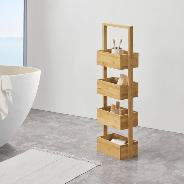 Raft uz casnic din bambus 4 compartimente depozitare Bardu 88 cm [en.casa]