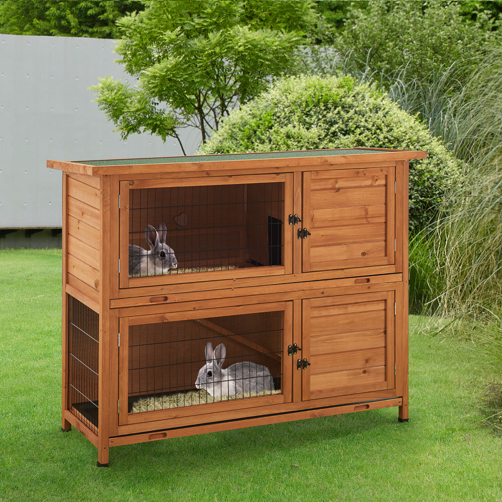 Kaninchenstall Falkenau Kleintiergehege 104x122x50cm Tannenholz [en.casa] - premiumXL