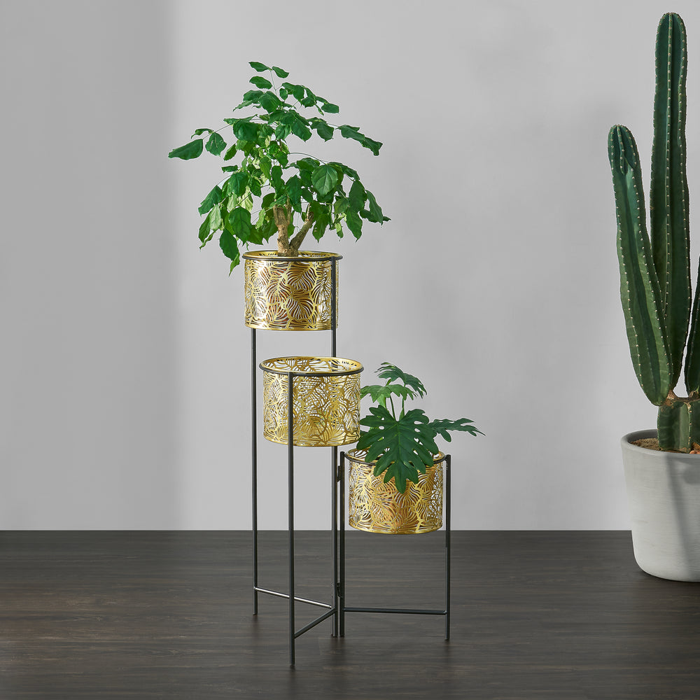 Blumenständer Verrebroek Schwarz/Messingfarben [en.casa] - premiumXL