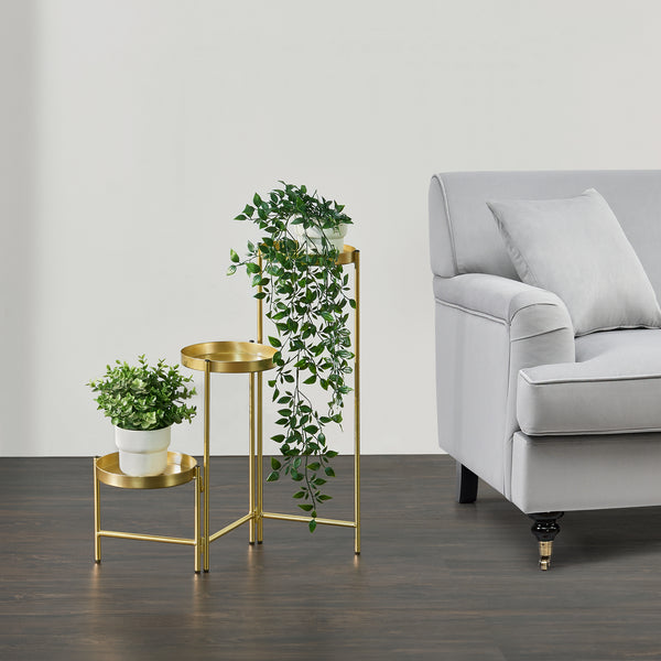 Suport plante Kallo pliabil cu 3 tavite metal galben aramiu [en.casa]