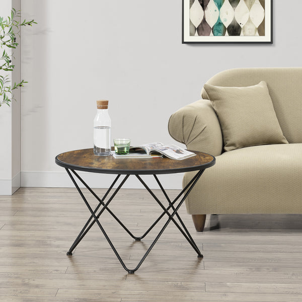 Masuta cafea Goskamark forma rotunda efect lemn nuanta inchisa [en.casa]