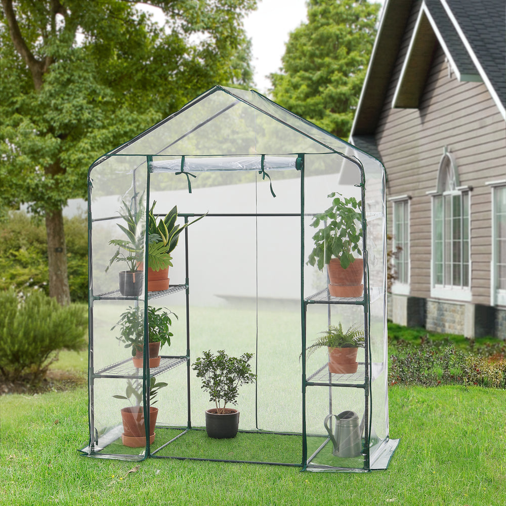 Gewächshaus Hoorn mit Ablagen 140x73x195cm Transparent [en.casa] - premiumXL