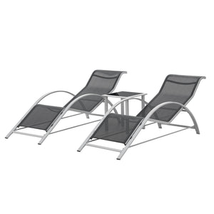 Set mobilier gradina Binetto 2 sezlonguri 1 masa gri/negru [en.casa]