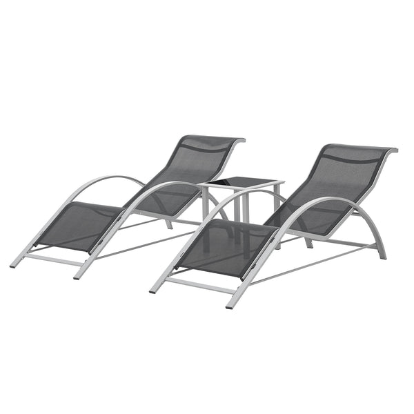 Set mobilier gradina Binetto 2 sezlonguri 1 masa gri/negru [en.casa]