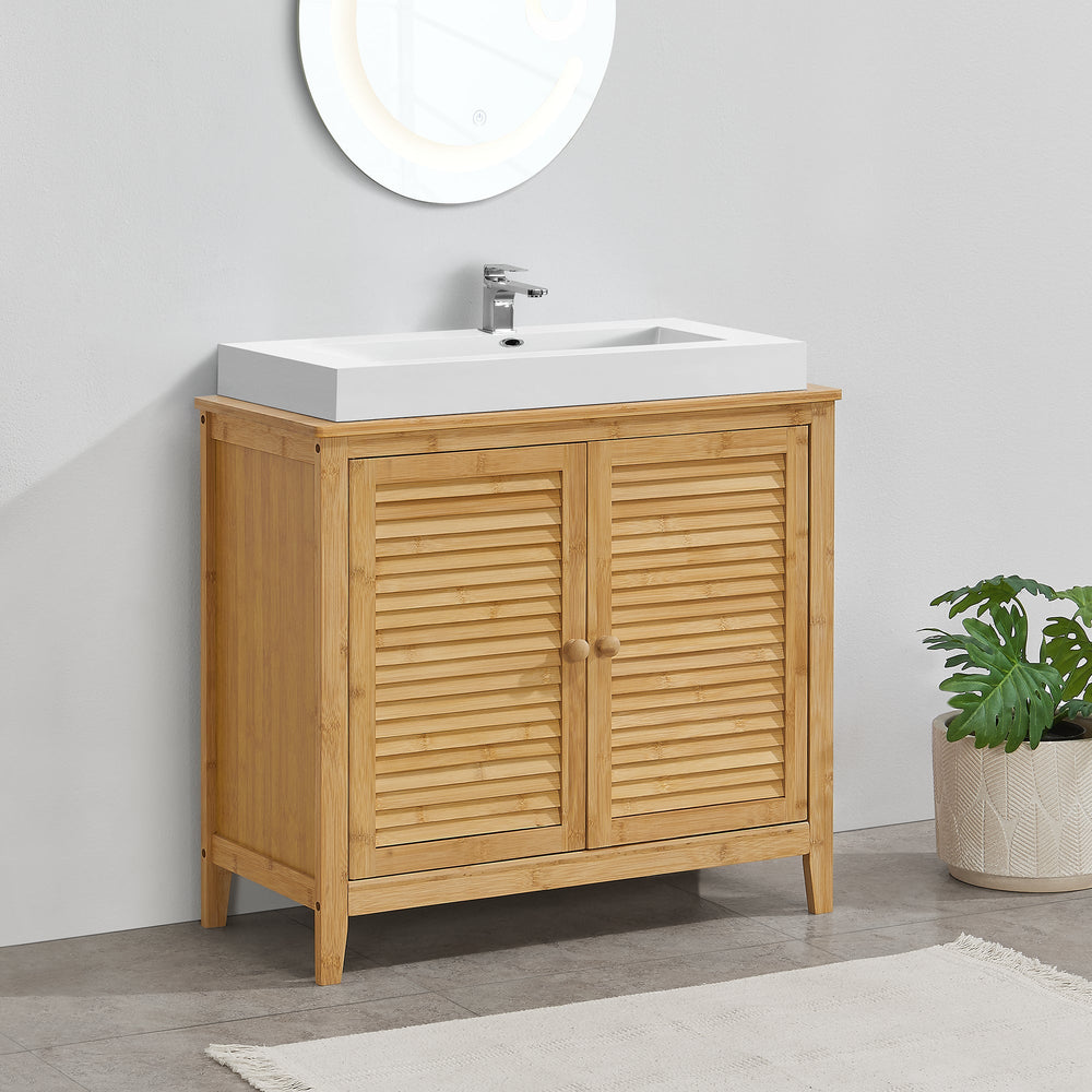 Bambus Waschbeckenunterschrank Värmdö 60x67x30cm [en.casa] - premiumXL