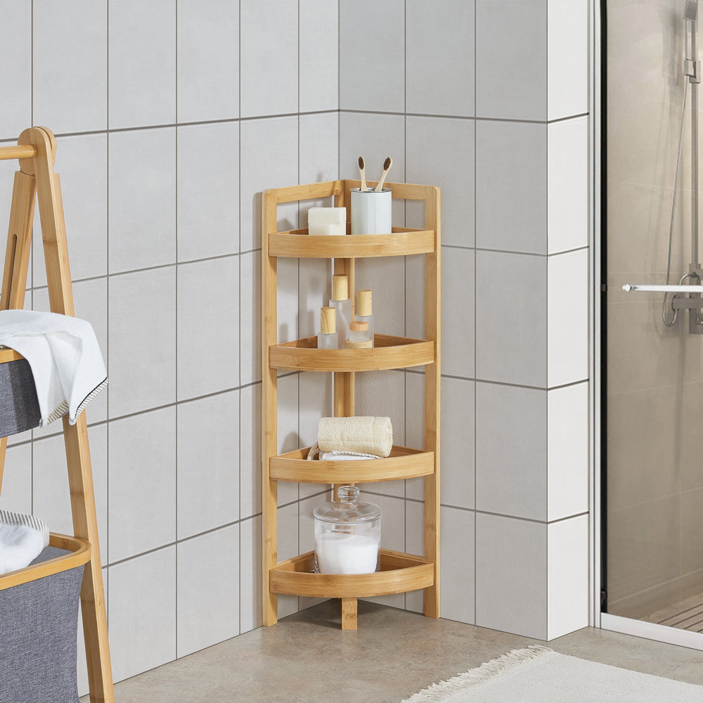Bambus Badregal Lestijärvi Eckregal mit 4 Ablagen 80x23x23cm [en.casa] - premiumXL