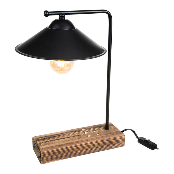 Lampa de masă Folkestone E27 Lemn masiv Metal Negru / Lemn [lux.pro]